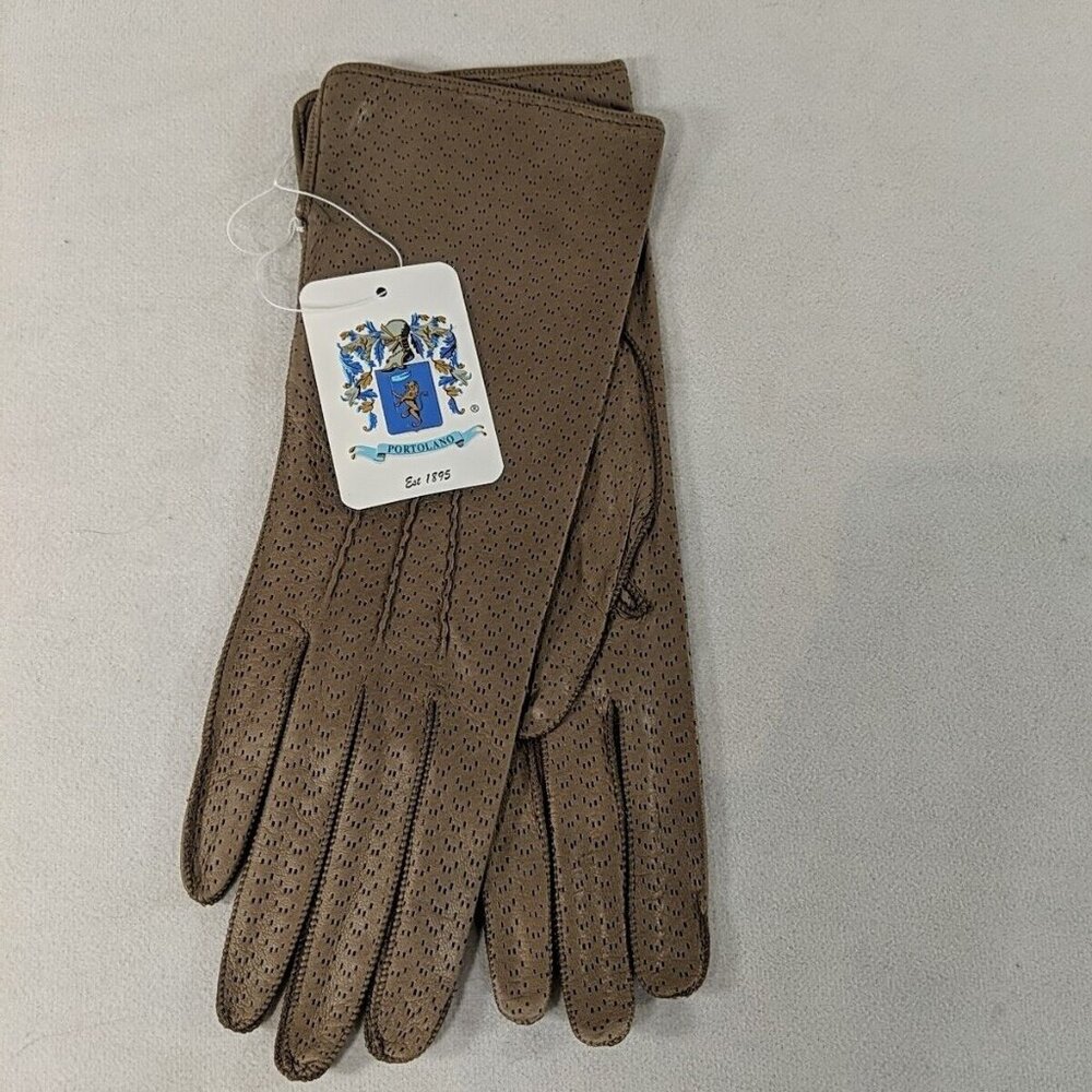 Portolano Italy Leather Gloves Tan Brown Lightweight Perforated Breathable 7